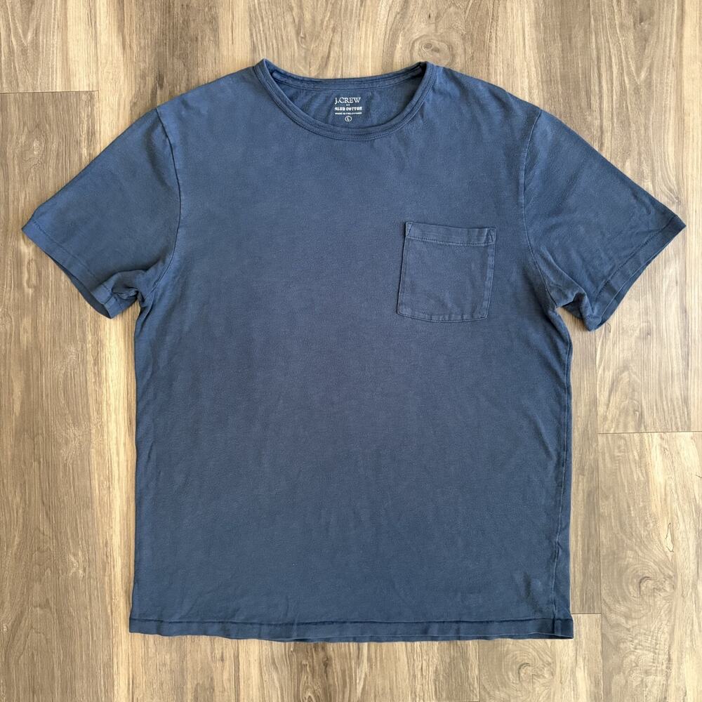 J.Crew Garment Dyed T-Shirt Men's Size L Blue Short Sleeve Pocket Slub Cotton
